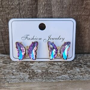 Iridescent Purple and Blue Butterfly Earrings NWT